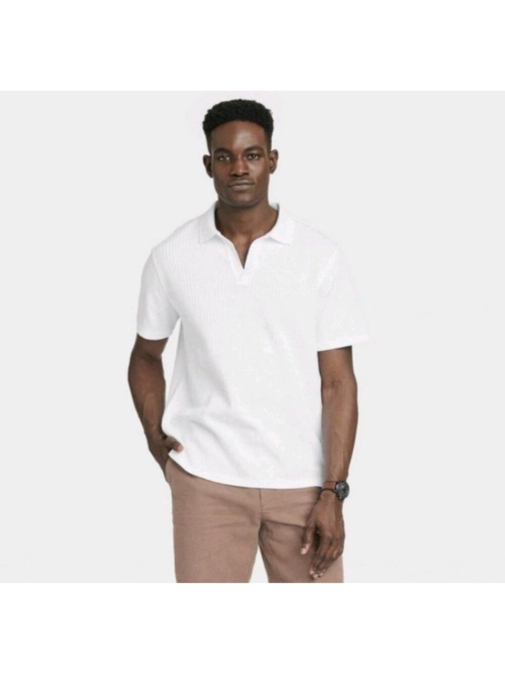 Goodfellow & Co White Collared Polo Ribbed Knit Casual Short Sleeve Sz M NWT